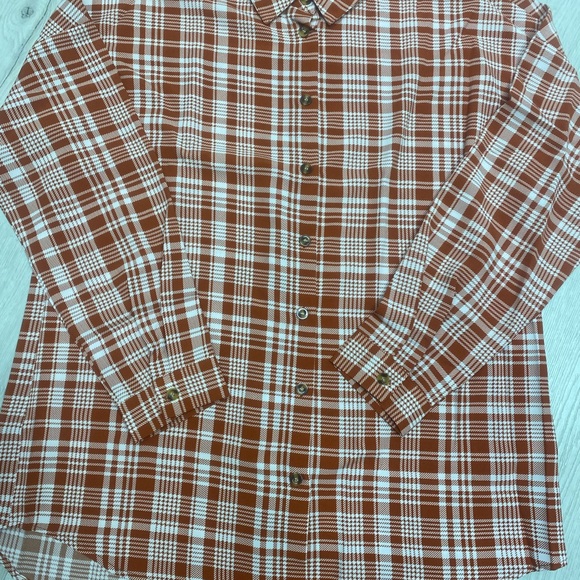 Rust and White Plaid Oversized Button Down Shirt - Picture 3 of 7